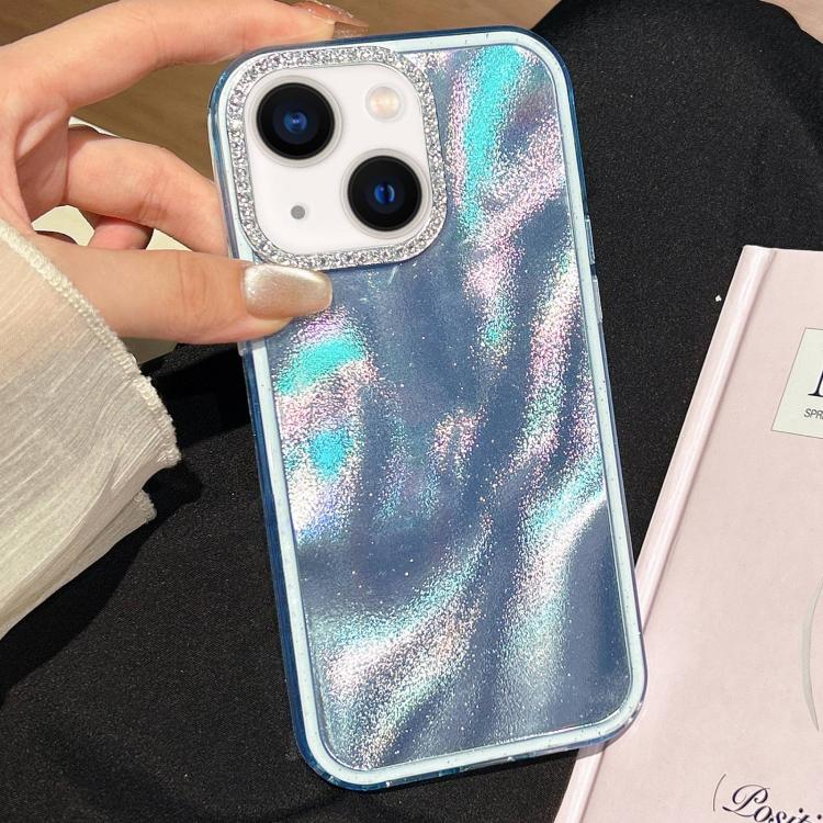 Funda 3 en 1 con diseño de arena movediza y marco de diamante para iPhone 14 Plus (azul)