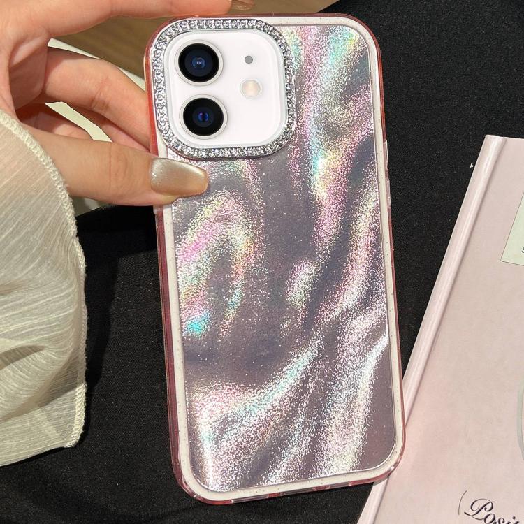 Funda 3 en 1 con diseño de arena movediza y marco de diamante para iPhone 12 (rosa)