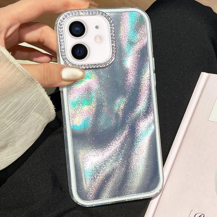 Funda 3 en 1 con diseño de arena movediza y marco de diamante para iPhone 11 (plateada)
