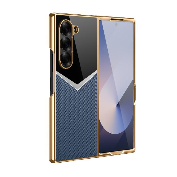 Funda plegable de cuero con contraste integrado para Samsung Galaxy Z Fold5 5G (azul oscuro)
