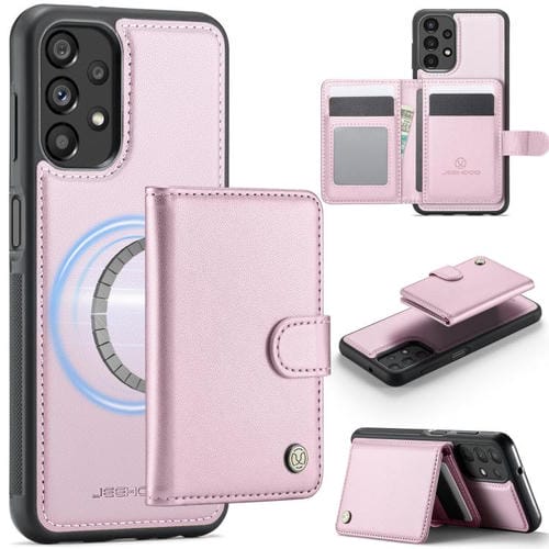 Funda de cuero con hebilla magnética y RFID para Samsung Galaxy A13 4G/5G/A04s JEEHOOD J09 (rosa)