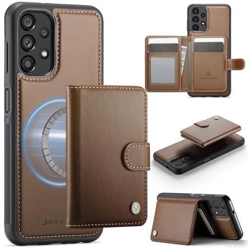 Funda de cuero con hebilla magnética y RFID para Samsung Galaxy A13 4G/5G/A04s JEEHOOD J09 (marrón)
