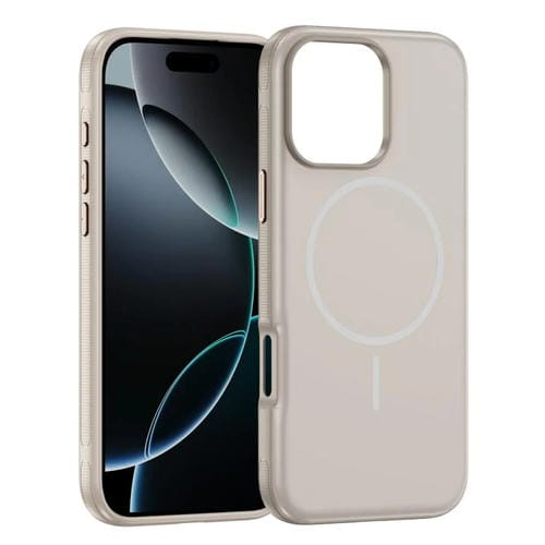 Funda híbrida de TPU Magsafe original para iPhone 16 Pro (beige y gris)