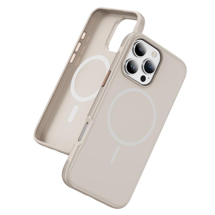 Funda híbrida de TPU Magsafe original para iPhone 16 Pro (beige y gris)