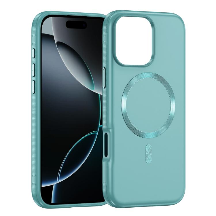 Funda híbrida de TPU y PC Magsafe con textura de CD original para iPhone 16 Pro (azul claro)