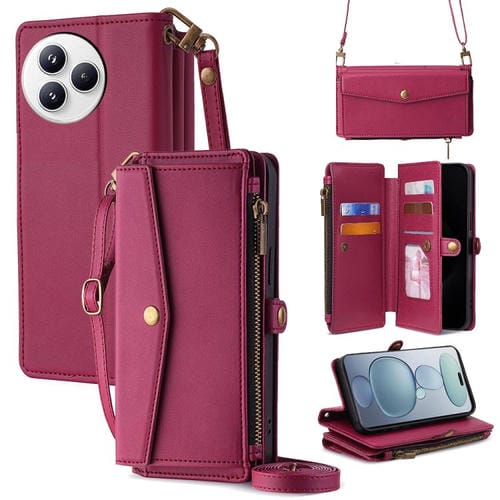 Funda de cuero con cremallera y hebilla lateral para Xiaomi Civi 5 Pro 5G (roja)