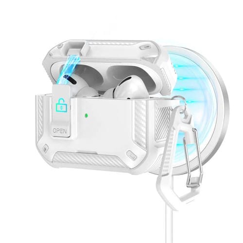 Estuche magnético MagSafe de dos colores para AirPods Pro 2 con soporte y cierre de seguridad (blanco)