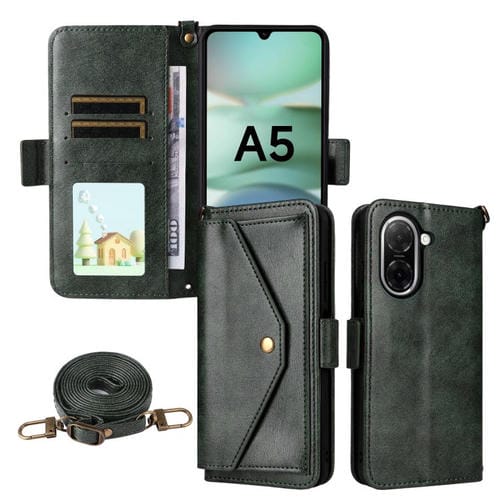 Funda de piel de vacuno cruzada con ranuras para múltiples tarjetas para Redmi A5 4G (173,3 mm) (verde)