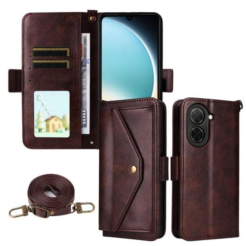 Funda de piel de vacuno cruzada con ranuras para tarjetas para Xiaomi Poco C71 / Redmi A5 4G (171,7 mm, marrón)