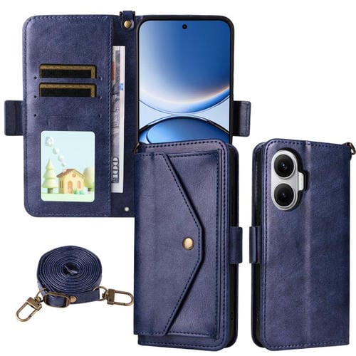 Funda de piel de vacuno cruzada con ranuras para múltiples tarjetas para Xiaomi Poco F7 / Redmi Turbo 4 Pro 5G (azul)