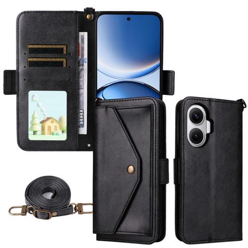 Funda de piel de vacuno cruzada con ranuras para múltiples tarjetas para Xiaomi Poco F7 / Redmi Turbo 4 Pro 5G (negra)