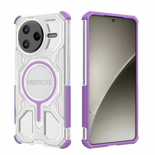 Funda BIBERCAS transparente con bolsa de aire MagSafe para Redmi K80 Pro, a prueba de golpes (morado)