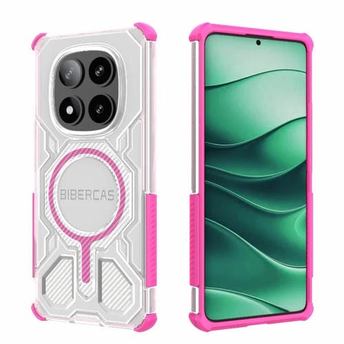 Funda BIBERCAS transparente con protección MagSafe Airbag para Redmi Note 14 Pro 5G (rosa)