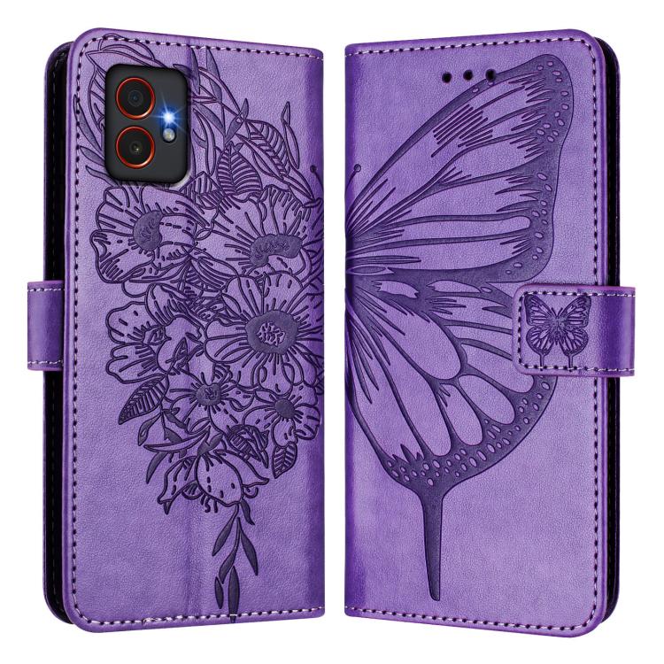 Funda de piel con diseño de mariposa en relieve para Samsung Galaxy XCover7 Pro (morado claro)