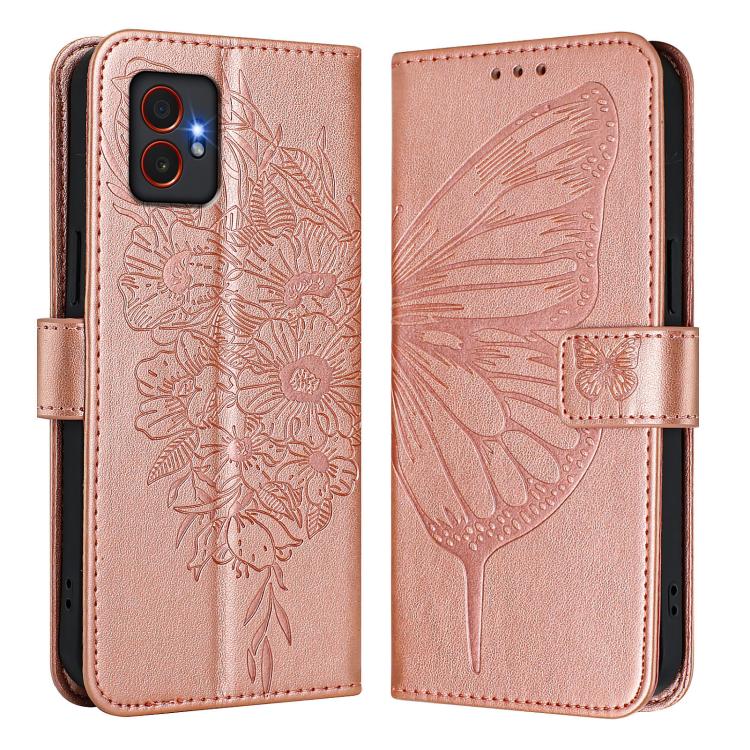 Funda de piel con diseño de mariposa en relieve para Samsung Galaxy XCover7 Pro (oro rosa)