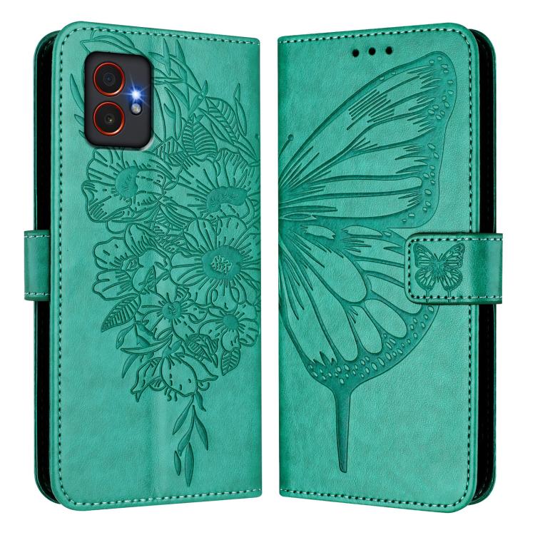 Funda de piel con diseño de mariposa en relieve para Samsung Galaxy XCover7 Pro (verde)