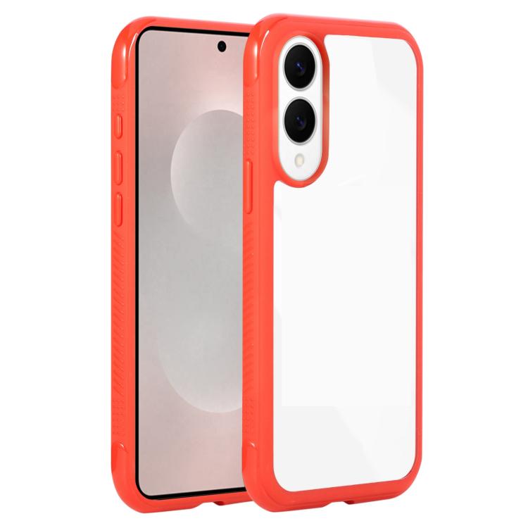 Funda de acrĂlico TPU transparente con borde liso para Samsung Galaxy S25 Edge 5G (rojo)