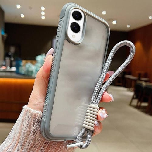 Funda de acrílico transparente de TPU con borde liso y correa para la muñeca para Samsung Galaxy S25 Edge 5G (gris)