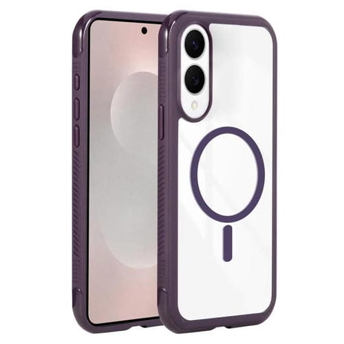Funda magnética MagSafe transparente con borde liso para Samsung Galaxy S25 Edge 5G (morado oscuro)