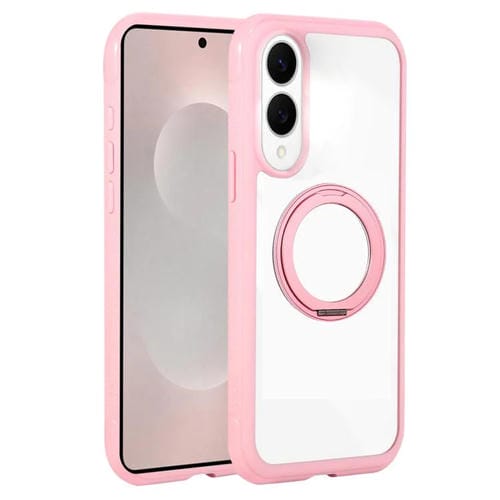 Funda MagSafe para Samsung Galaxy S25 Edge 5G, color sólido, transparente, con soporte giratorio (rosa)