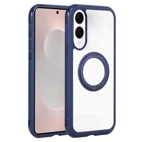 Funda MagSafe para Samsung Galaxy S25 Edge 5G, color sólido, transparente, con soporte giratorio (azul rey)