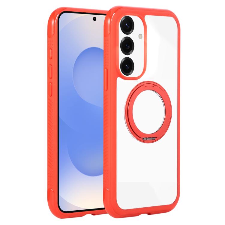 Funda MagSafe para Samsung Galaxy S25/S24 5G con borde transparente y rotación (rojo)