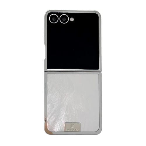 Funda para Samsung Galaxy Z Flip6 con marco chapado, placa de identificación de papel brillante y cobertura total (plata glaciar)