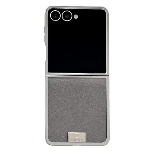 Funda para Samsung Galaxy Z Flip6 con marco chapado, papel brillante y placa de identificaciĂłn de cobertura completa (negro)