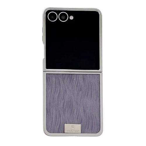 Funda para Samsung Galaxy Z Flip7 5G con marco chapado, placa de identificación de papel brillante, cobertura total (morado ondulado)