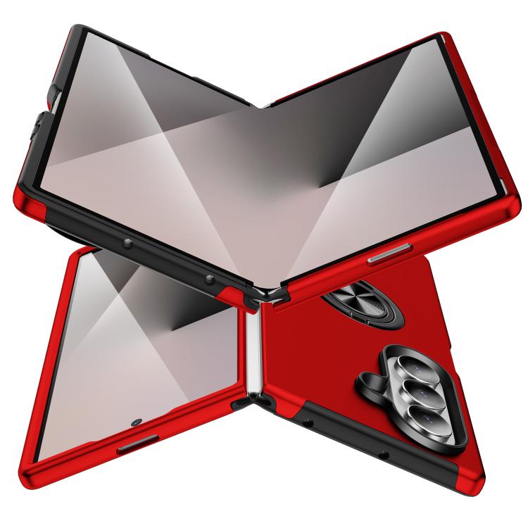 Funda magnética de PC + TPU para Samsung Galaxy Z Fold7 5G con soporte de anillo invisible (roja)