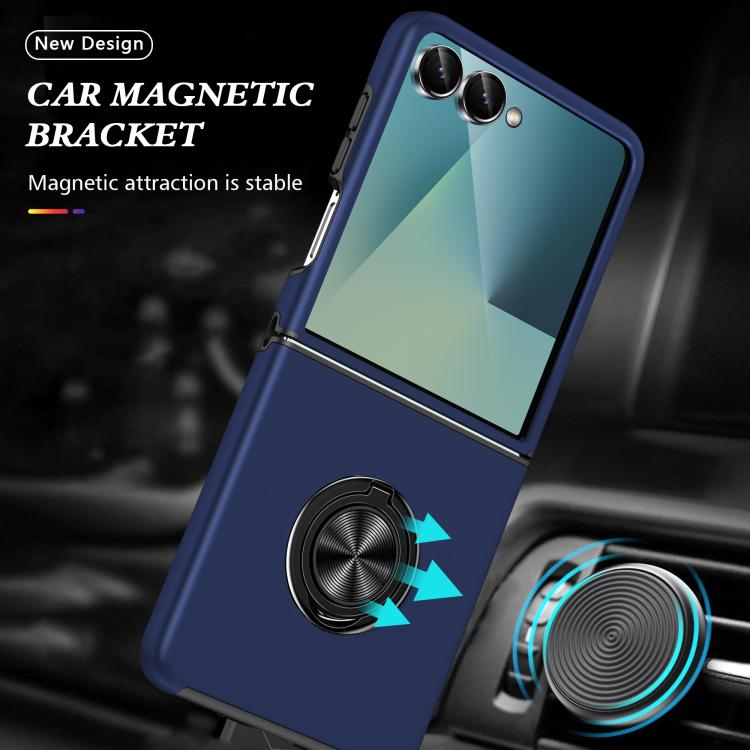 Funda magnética de PC + TPU para Samsung Galaxy Z Flip7 5G con anillo invisible (azul marino)