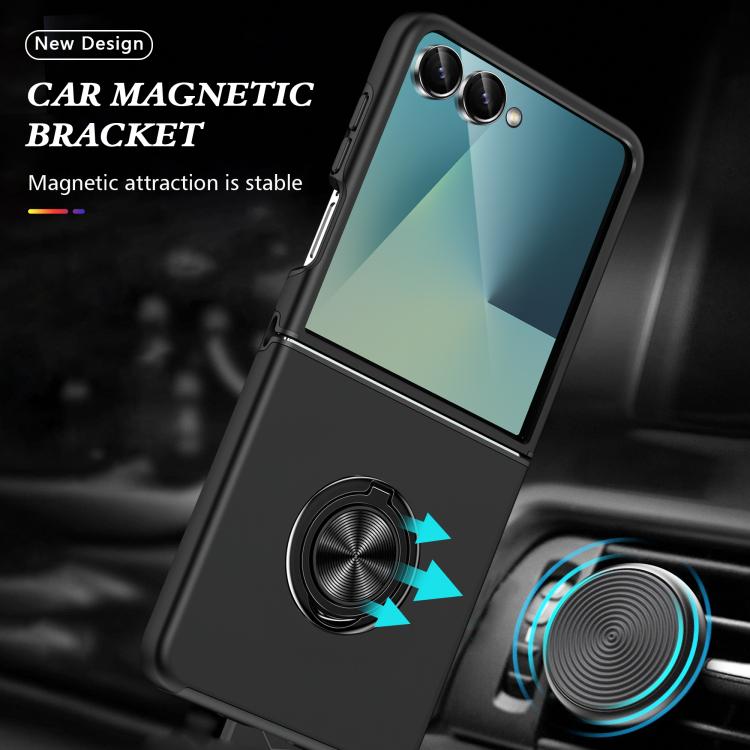 Funda magnética de PC + TPU para Samsung Galaxy Z Flip7 5G con soporte de anillo invisible (negro)