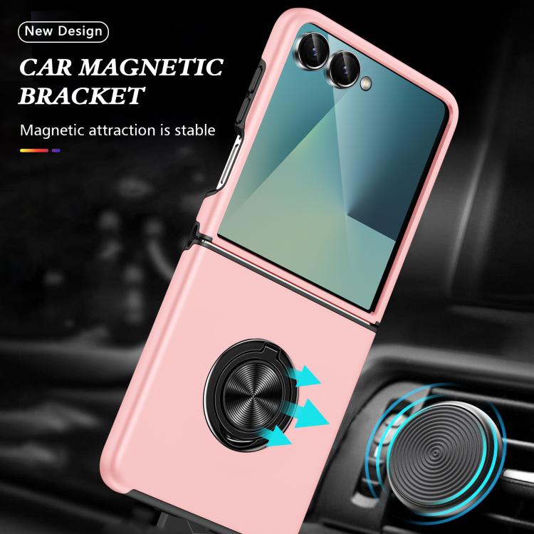 Funda magnética de PC + TPU para Samsung Galaxy Z Flip7 5G con anillo invisible (oro rosa)