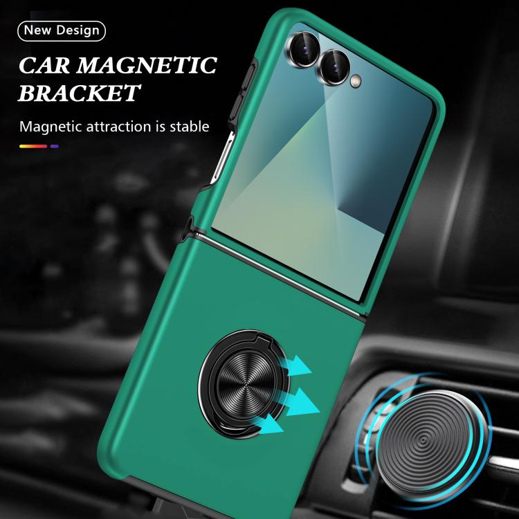 Funda magnética de PC + TPU para Samsung Galaxy Z Flip7 5G con anillo invisible (verde oscuro)
