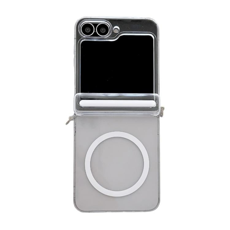Funda transparente MagSafe con eje y hebilla lateral para Samsung Galaxy Z Flip5