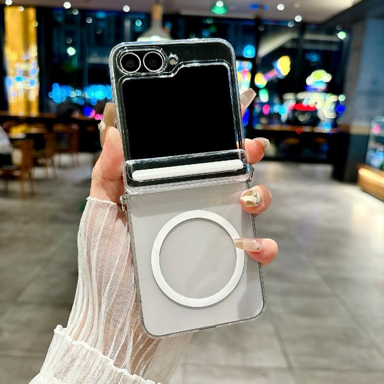 Funda transparente MagSafe con eje y hebilla lateral para Samsung Galaxy Z Flip5