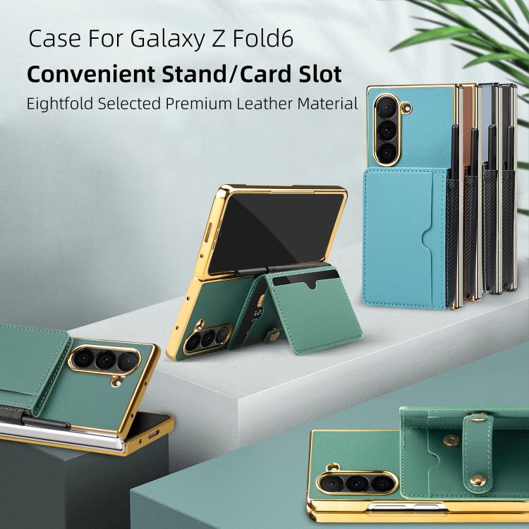 Funda de PU con tapa y ranuras para tarjetas integradas para Samsung Galaxy Z Fold6 (azul claro)