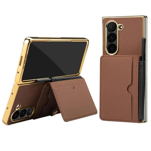 Funda de teléfono VIETAO con tapa y ranuras para tarjetas integradas para Samsung Galaxy Z Fold6 (marrón)