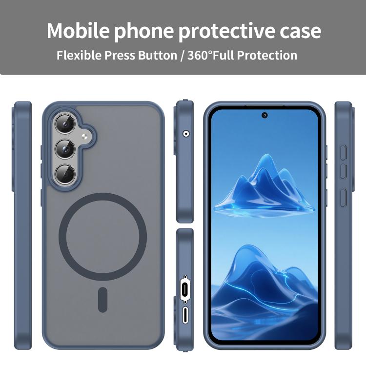 Funda híbrida de TPU translúcida con acabado mate MagSafe para Samsung Galaxy A55 5G (azul cian)