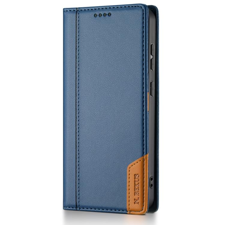 Funda de cuero con tapa magnética y costuras RFID para Samsung Galaxy S22 5G N.BEKUS P3 (azul)