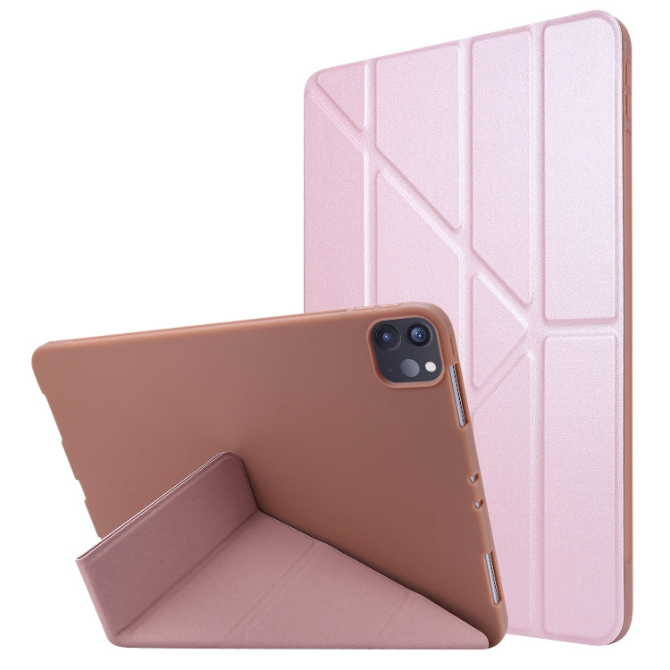 Funda para iPad Pro 11 (2020) TPU Cuero Deformación Horizontal con Titular (Oro Rosa)