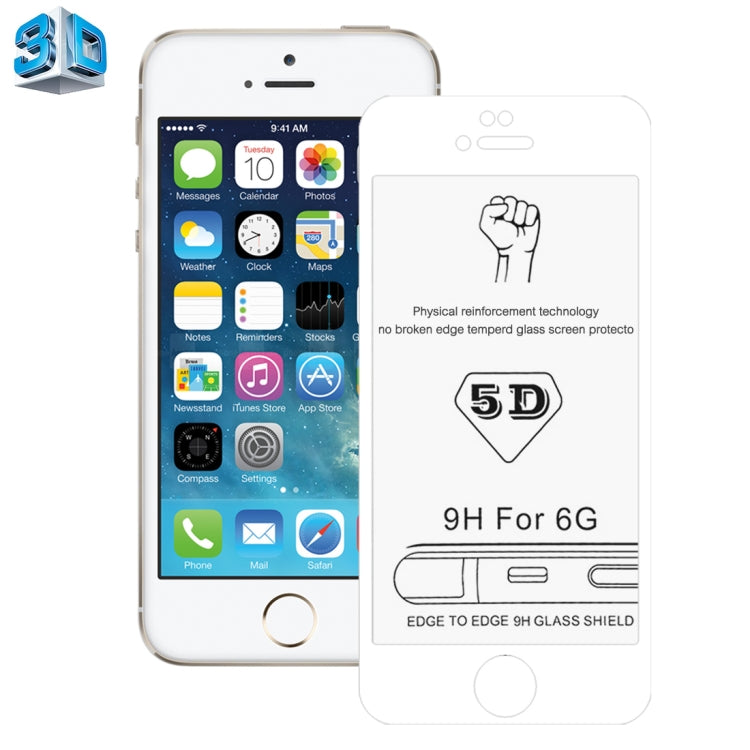 Película de Pantalla Vidrio Templado iPhone 6 y 6S 0.26mm 9H Dureza Superficial 5D (Blanco)