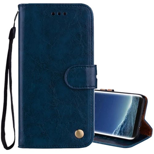 Para Samsung Galaxy S8 + Business Style Oil Wax Texture Funda de cuero con tapa horizontal con soporte y ranuras para tarjetas y billetera (azul)