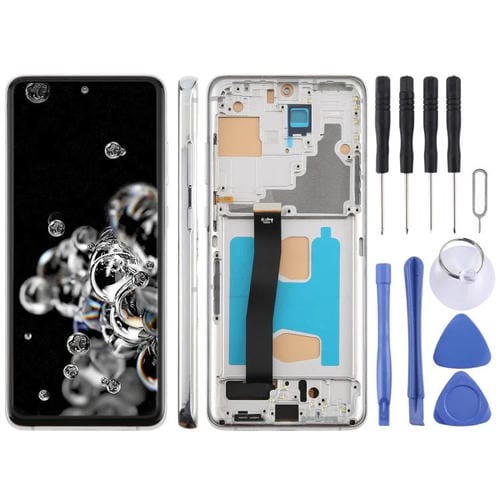 Pantalla LCD TFT de 6,78 pulgadas para Samsung Galaxy S20 Ultra SM-G988B, digitalizador completo con marco, sin identificación de huellas dactilares (plateado)