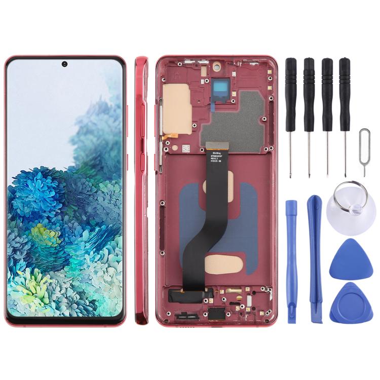 Pantalla LCD TFT de 6,58 pulgadas para Samsung Galaxy S20+ SM-G985F, digitalizador completo con marco, sin identificación de huellas dactilares (rojo)