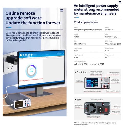 Fonte de Alimentação de Tensão Inteligente Aixun P2408 com Tomada da UE