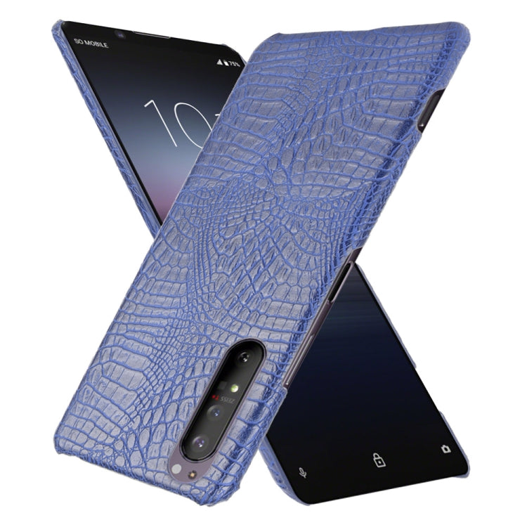 Para Sony Xperia 1 II Funda PC + PU con textura de cocodrilo a prueba de golpes (Azul)