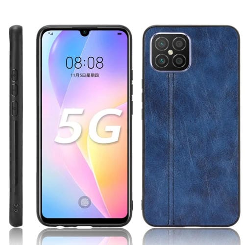 Para Huawei nova 8 SE Patrón de vaca de costura a prueba de golpes Piel PC + PU + TPU Funda (Azul)