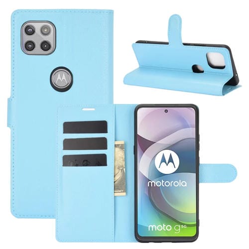 Para Motorola Moto G 5G Litchi Texture Funda protectora con tapa horizontal con soporte, ranuras para tarjetas y billetera (azul)