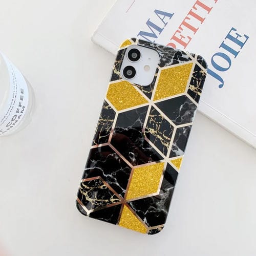 Caja de teléfono TPU para iPhone 12 Pro Max Glitter Powder Mármol Galvanizado (Negro)